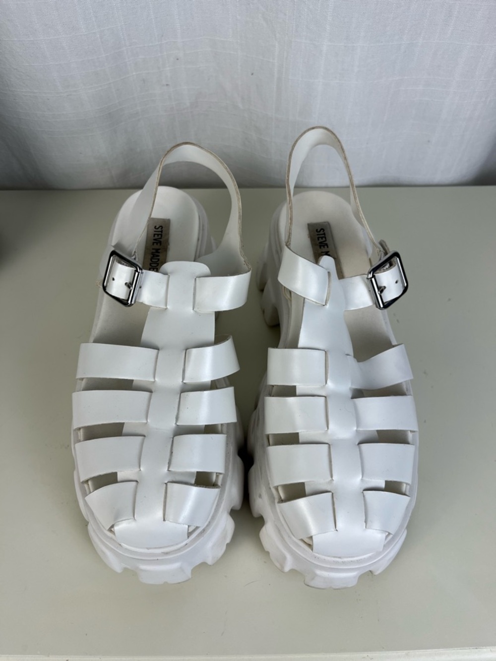 Steve Madden White Lug Sole Fisherman Sandals